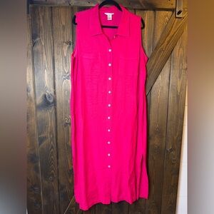 VTG Deanne & White Linen Blend Maxi Button Down Dress